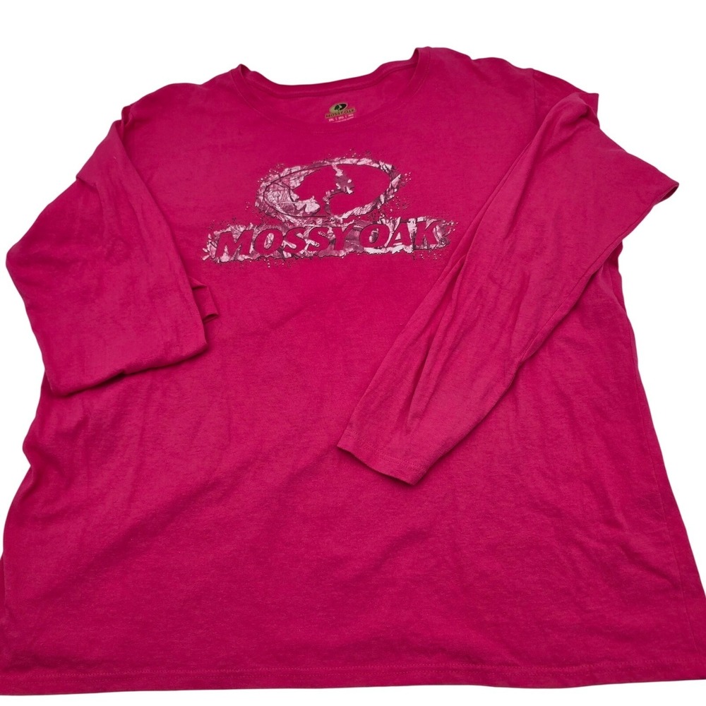 Mossy Oak Long Sleeve Graphic Tee Womens 2XL Pin Camo‎ Logo Cotton #Outdoors